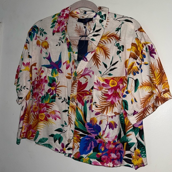 NWT Linen Blend Floral Button Shirt - Picture 5 of 7